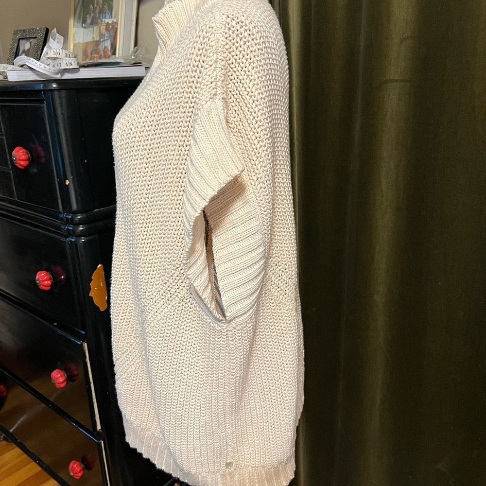 Pure Knit Cream cotton Knit Zip-Up poncho Vest s/m - Picture 2 of 5